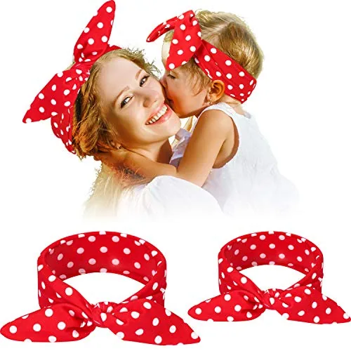 2 Pcs Mom Baby Headband Set Red Polka Dot Bow