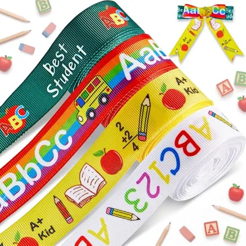 4 Rolls 20 Yards Back to School Ribbon, Teacher Ribbons 0.87 Inch Wide