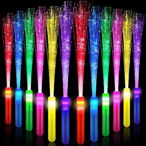 12 Pcs Fiber Optic Wands Glow Sticks LED Light up Wand Bulk with 3