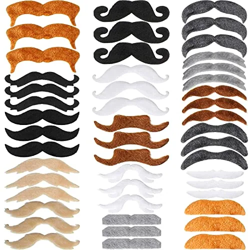 48 Pcs Self Adhesive Fake Mustaches Halloween, 16 Vintage Styles