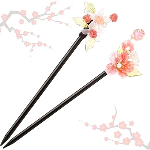 2 Pcs Chinese Japanese Wooden Hair Stick Chopstick
