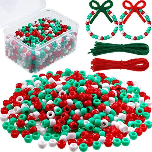 800 Pcs Christmas Pony Beads 50 Pipe Cleaners Xmas DIY Decor