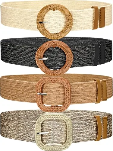 4 Pcs Women Stretch Wide Straw Belt Classic Color L