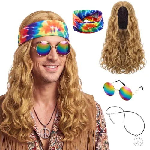 4pcs Hippie Wig Halloween Costume Men