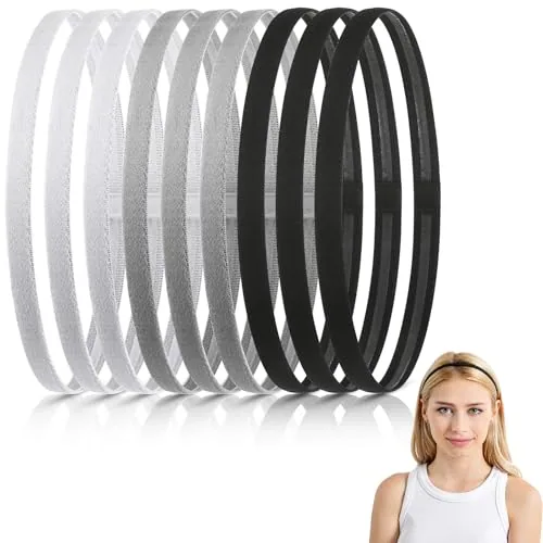 12 Pcs Thin Sport Elastic Headband Non Slip Skinny Athletic Exercise
