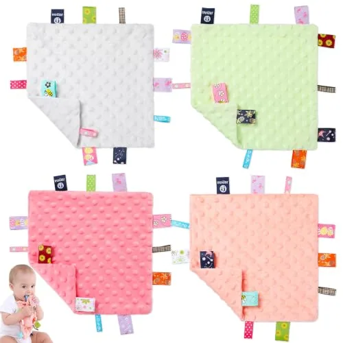 4 Pcs Tag Blankets for Babies Sensory