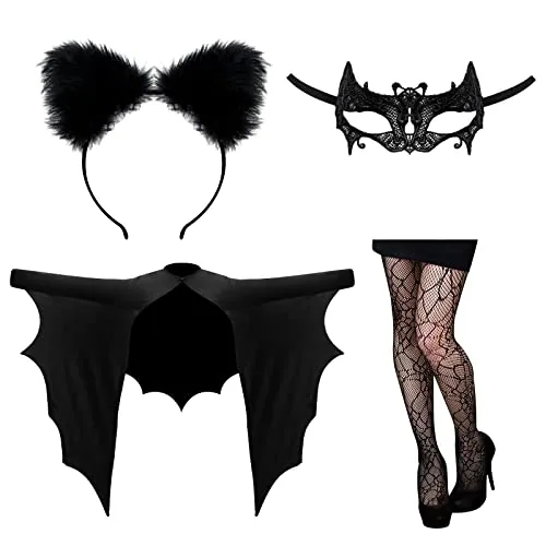 4 Pcs Halloween Bat Costume Set with Cape Headband Mask