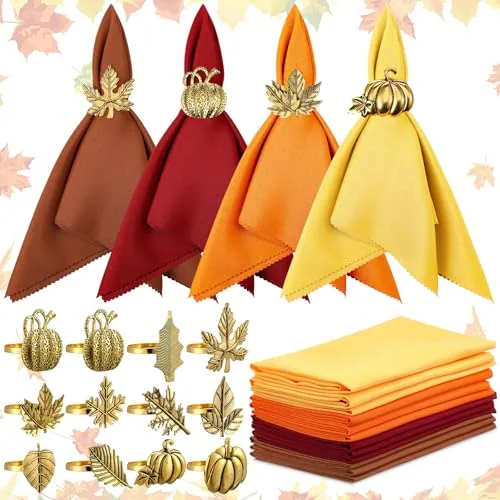 32 Pcs Fall Thanksgiving Napkin Rings Napkins Set