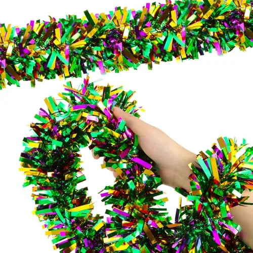 2 Pcs Mardi Gras Decorations Mardi Gras Tinsel Garland Glitter Green
