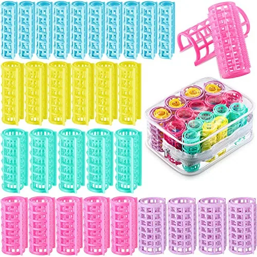 30 Pcs Hair Rollers No Heat Self Grip Curlers, 5 Sizes