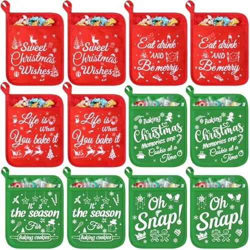 12pcs Christmas Pot Holders with Pockets Red and Green