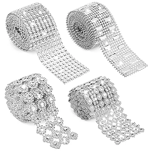 8 Yards 4 Rolls Bling Rhinestone Ribbon Silver Crystal Mesh