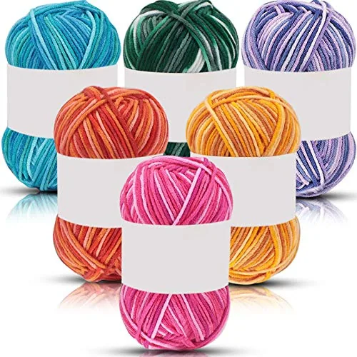 6 Pieces 50 g Crochet Yarn Multicolor Acrylic, 5-ply