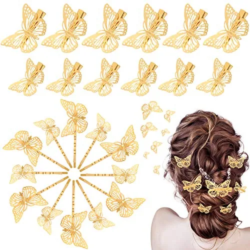 24 Pcs Gold Butterfly Hair Clip 3D Metal Butterfly Hair Clamp Metallic