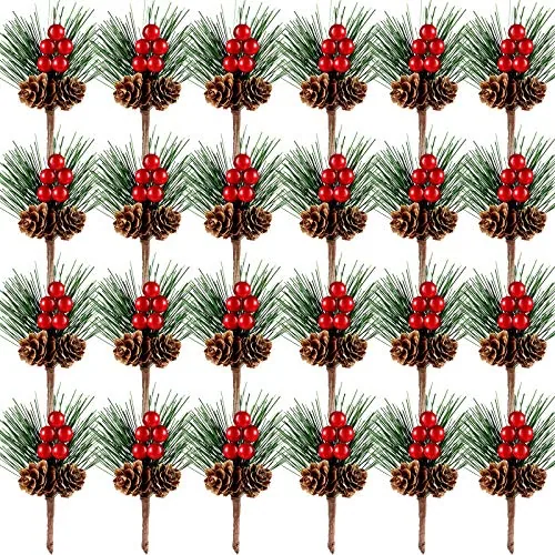 24 Pieces Christmas Floral Picks, Artificial Pine Picks