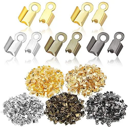 1000 Pieces Fold Over Cord Ends Cord Crimp Leather Ribbon End Clasp Tips