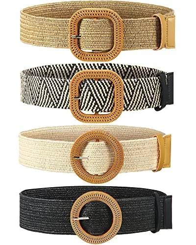4 Pcs Women Stretch Wide Straw Belt Retro Color M