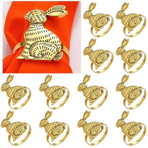 Easter Bunny Napkin Rings Set of 12 Gold Metal Rabbit Napkin Ring Holders
