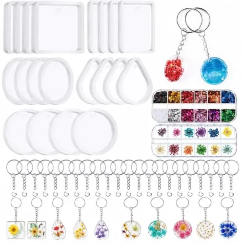 67 Pieces Resin Keychain Molds Silicone with Hole, 5 Shapes