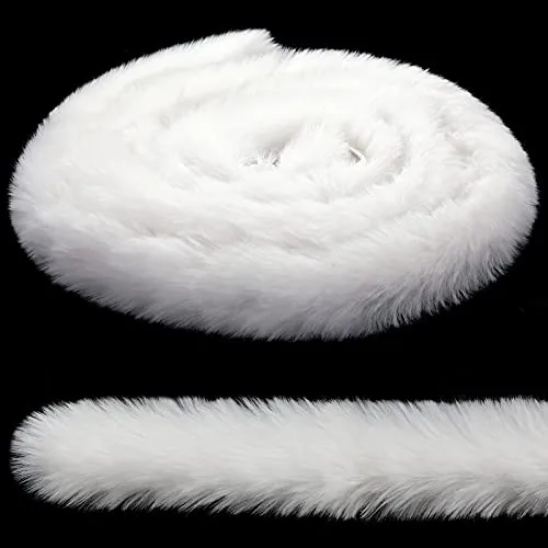 White Faux Fur Trim Ribbon White Fur Fabric Strips, 1.97 Inch x 29.5 Feet