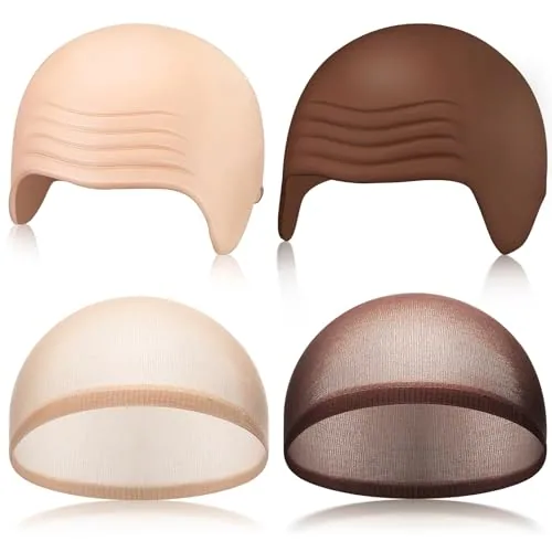 4 pcs Halloween Latex Bald Cap Makeup,Skin and Brown