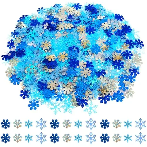 1000 Pcs Snowflake Confetti Blue White Silver Glitter Winter