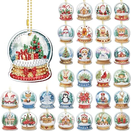 30 Pcs Christmas Diamond Art Keychain Kits for Adults