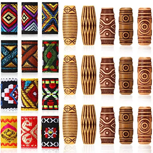 27 Pcs Wooden Fabric Dreadlock Beads Tube Beads for Hair Braids Jewelry