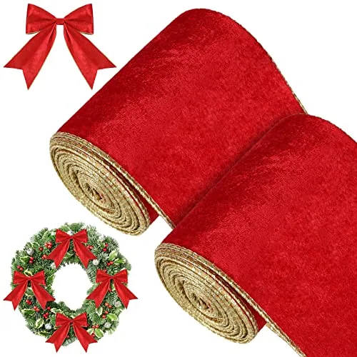 2 Rolls Christmas Wired Ribbon, 4 Inch X 6 Yards