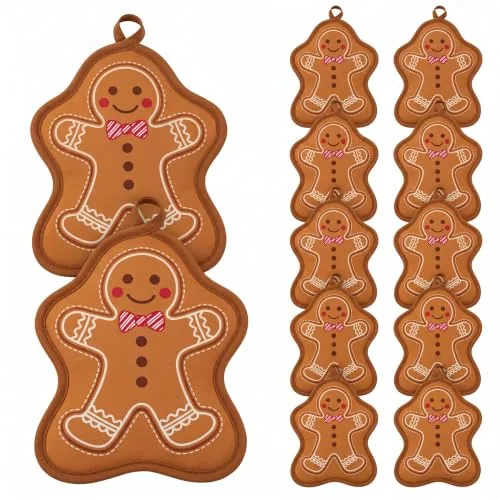 12 Pcs Gingerbread Man Christmas Pot Holders Red Brown