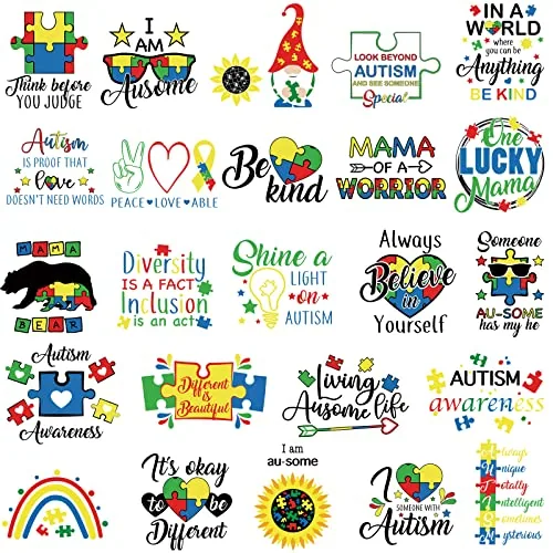 25 Sheets Autism Awareness Iron on Decals HTV Heat Transfer Vinyl Sheets