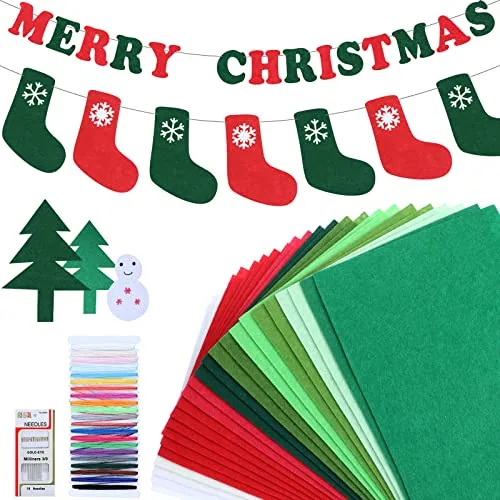 24 Pcs Christmas Felt Fabric Sheets 12 x 8 Inch Assorted Colors Large