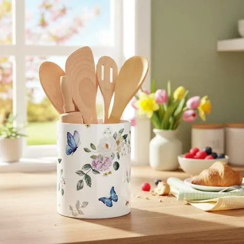 Butterfly Spring Utensil Holder Crock, Acrylic Kitchen Organizer