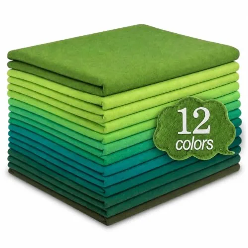 12 Pcs Large Felt Sheets 37 x 20 Inch 1.2 mm Green Series