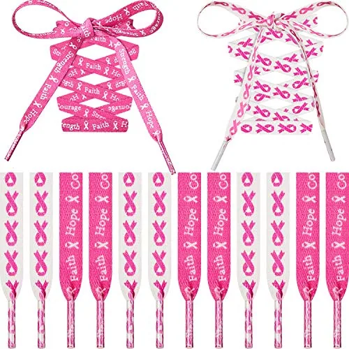 6 Pairs Breast Cancer Awareness Shoelaces 55 Inch White and Pink