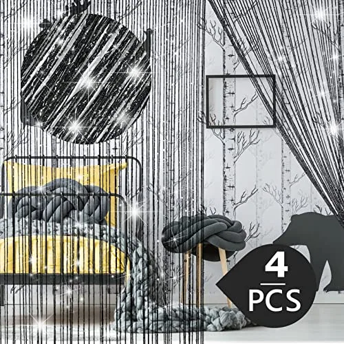 4 Pcs String Curtains Glitter Fringe Curtains for Window Doorways 79 x 39