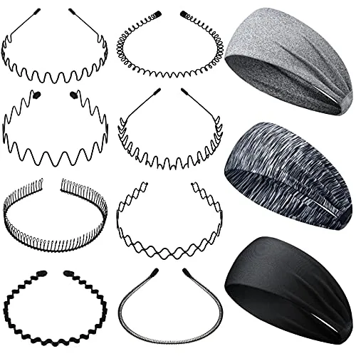 11 Pieces Metal Headband and Sports Headbands, Elastic Headbands Spring