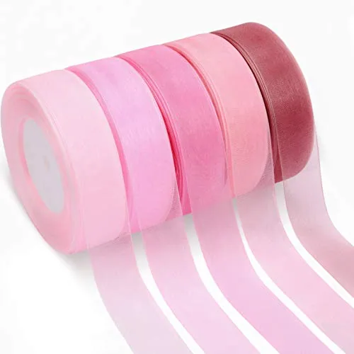 50 Yard Pink Organza Ribbon Sheer for Gift Wrapping Pink Series