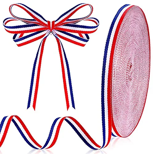 Red White Blue Ribbon Patriotic Ribbons for Crafts, 3/8 in x 50 Yds