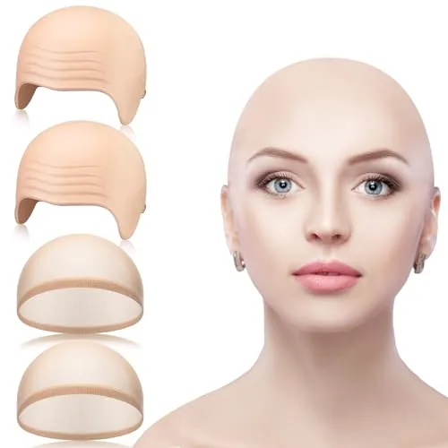 4 Pcs Bald Cap Large Makeup Latex Bald Head Caps for Adults Women Men