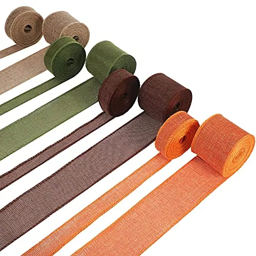 8 Rolls 44 Yards Fall Burlap Ribbon 2.4 Inch, 1 Inch
