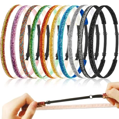 10 Pcs Glitter Non Slip Running Headbands Elastic Girls Sports Velvet