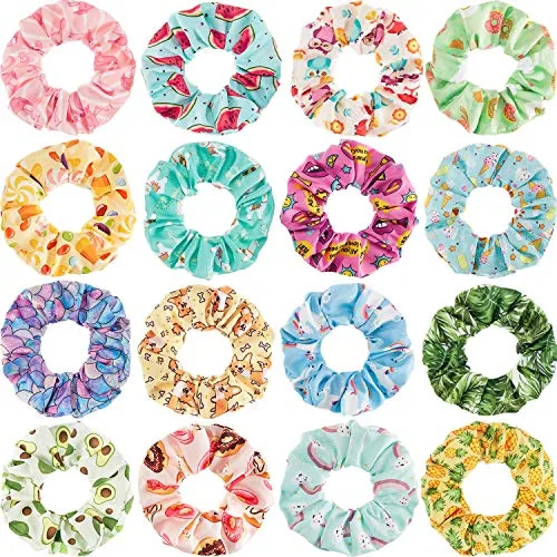 16 Pcs Girls Hair Scrunchies Kawaii Print Ties