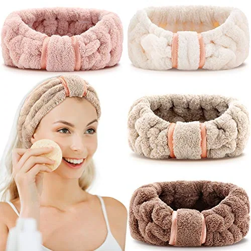 Spa Headband for Washing Face,Coffee, Khaki, Pink and White