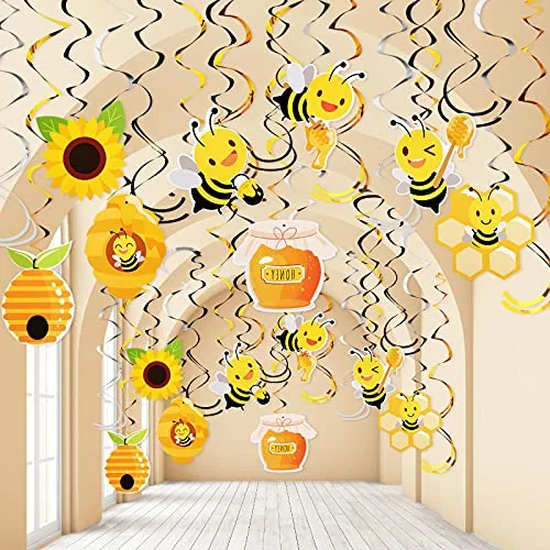 30 Pcs Bee Hanging Swirl Decorations Honey Bee Party Hanging Swirls Foil