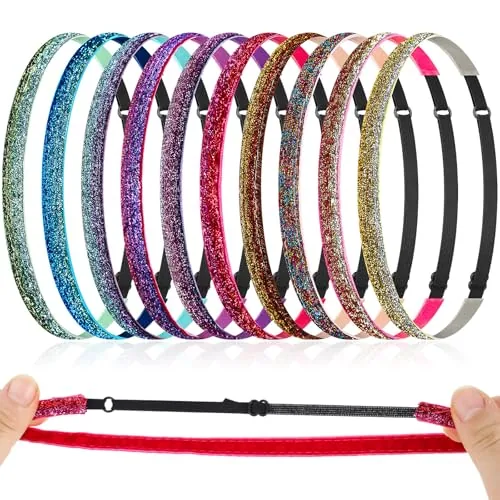 10 Pcs Glitter Non Slip Headbands for Girls Women