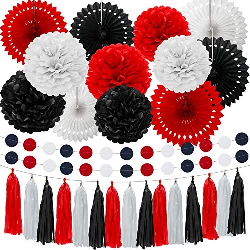 29 Pcs Red, Black and White Decorations for Graduation Birthday
