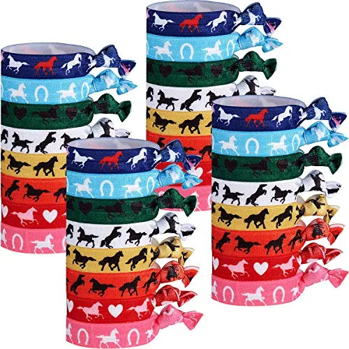32 Pcs Ribbon Hair Ties Horse Pattern Derby Horse Racing Gifts