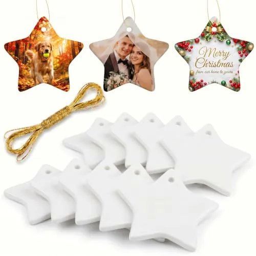 10 Pcs Heart Ceramic Ornaments Blanks 3 Inch,Five Pointed Star
