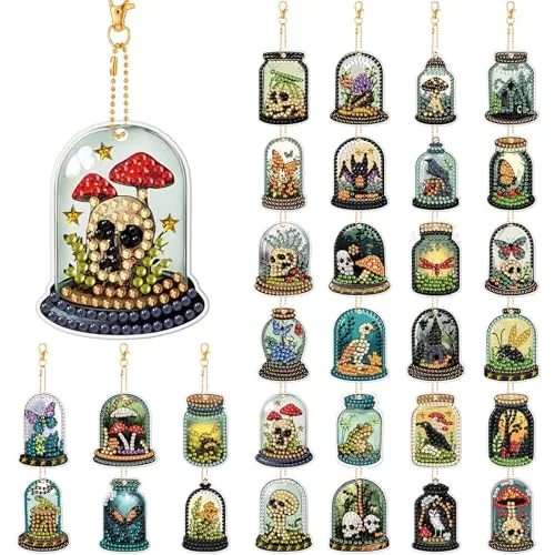 30 Pcs Halloween Gothic Diamond Art Keychains, Horror Diamond Art